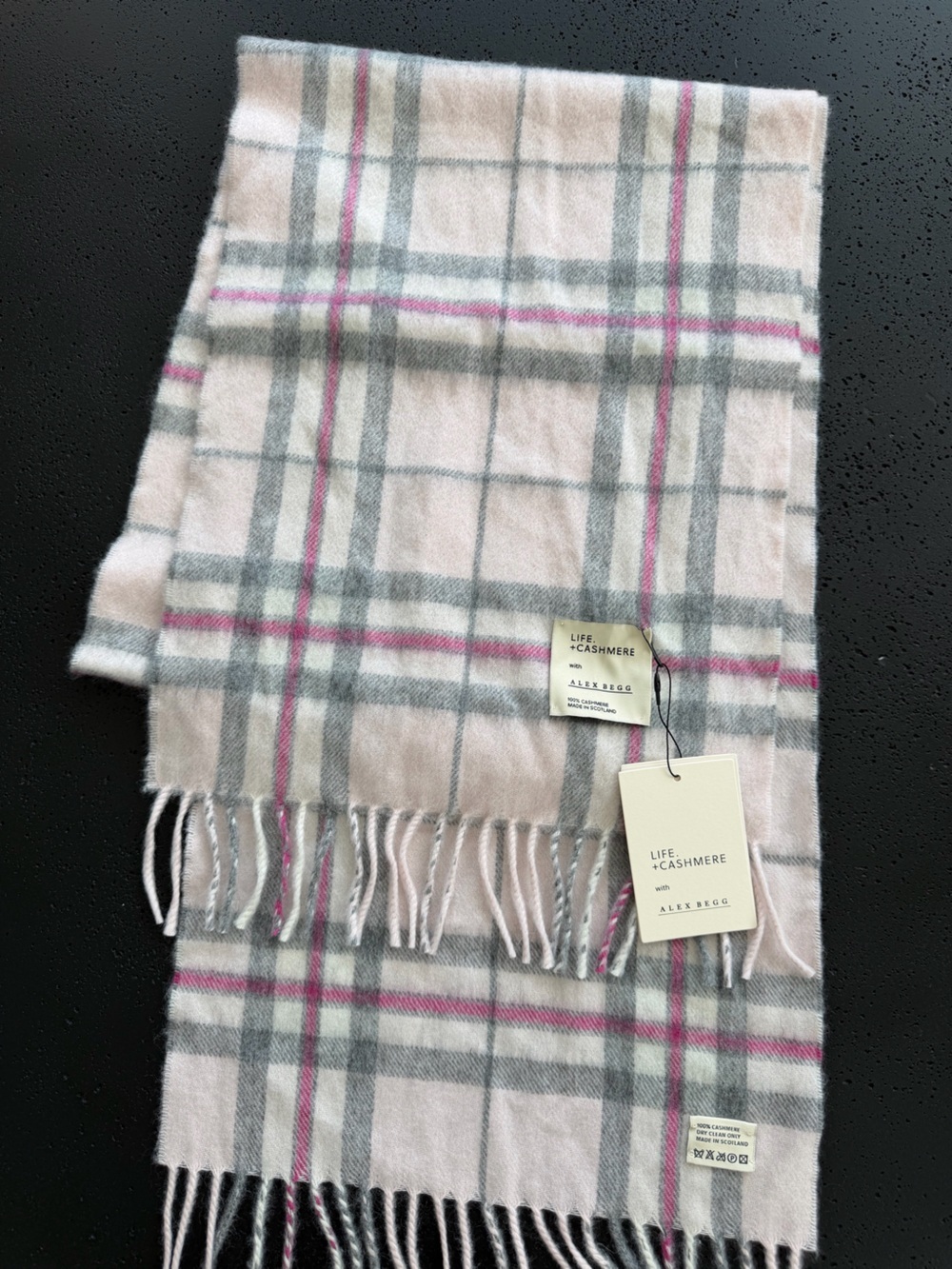 LIFE + CASHMERE WITH ALEX BEGG 100% Cashmere Woven Scarf Thomson Pink NWT